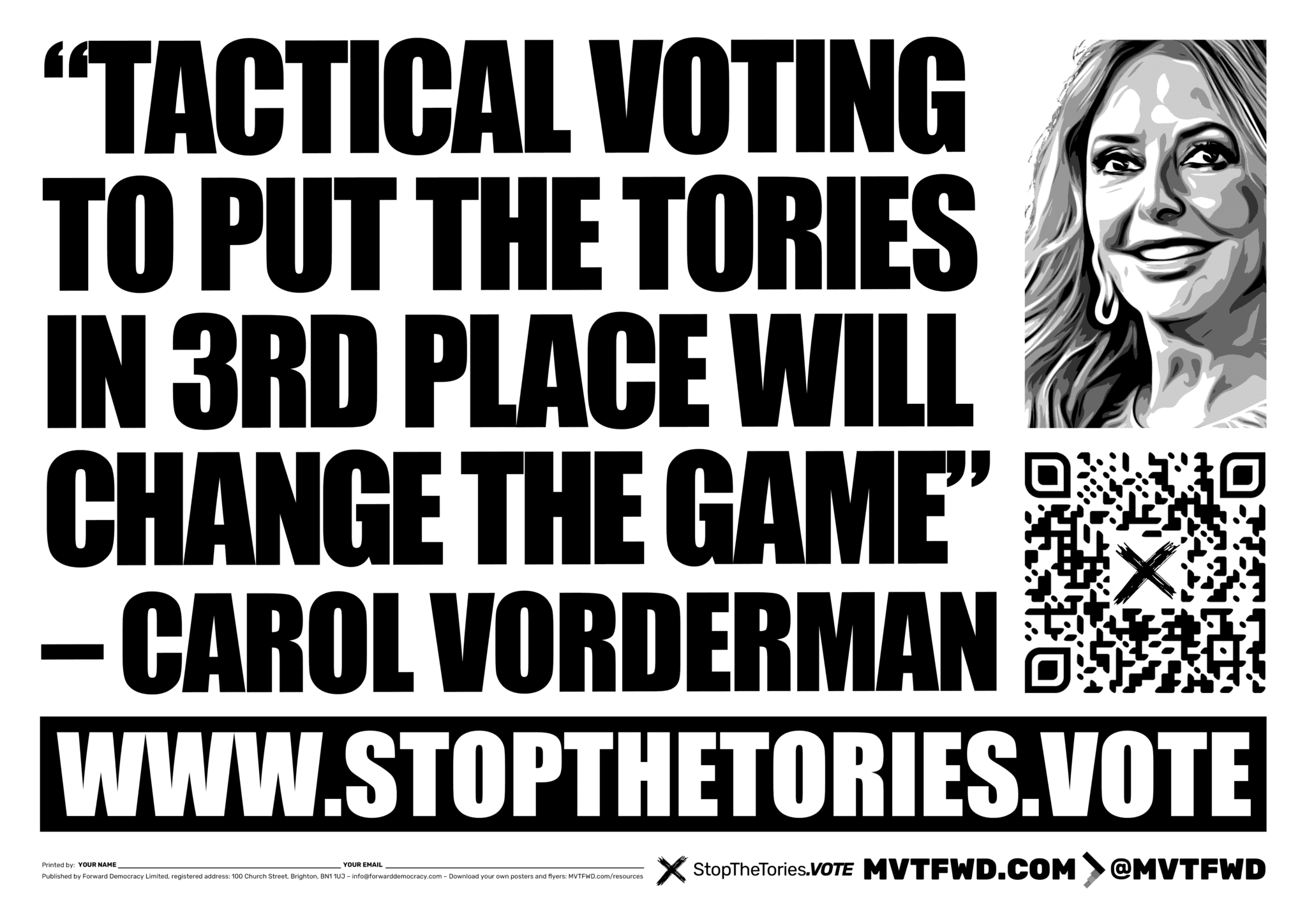 StopTheTories Carol Vorderman horizontal poster